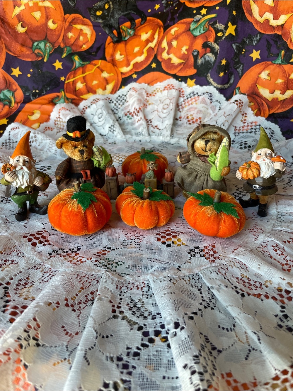 Hobby Lobby Orange Velvet Pumpkin Trio with Green Felt Leaves